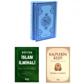 Kur'an-ı Kerim Bilgisayar Hattı 4 Renkli Mavi Sert Kapak-İslam İlmihali-Kalplerin Keşfi 3'lü Set