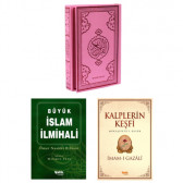 Kur'an-ı Kerim Bilgisayar Hattı 4 Renkli Pembe Sert Kapak-İslam İlmihali-Kalplerin Keşfi 3'lü Set